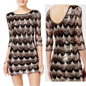 Crystal Doll Sequin Bodycon Mini Dress Small Black Gold Cocktail Party Glam NYE